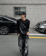 シークレットプリンティング長袖ルーズフィットTシャツ