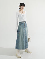 バックスリットカーゴデニムロングスカート