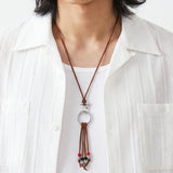 turquoise & leather cord beads necklace brown