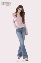 Rosé Lace Halter Neck Long Sleeve T-Shirt