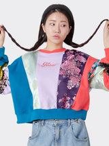 Korean Fabric Patchwork Crop Sweat Shirt