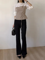 [Belt SET] Souffle Pintuck Layered Blouse