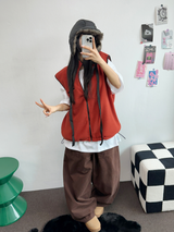 ピーチフリース🍑アメリカンビッグオーバーコットンバルーンパンツ 🤎💜🖤3COLOR