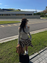Bohemian uncut frill banding tartan check mini skirt (2 colors)
