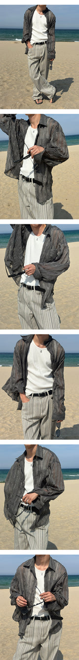 [Unisex] サマーチェックリネンシャツ(2color)
