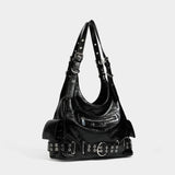Y2K Stud Buckle Moto Hobo Shoulder Bag