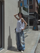 サイドダメージバルーンバンディングデニムパンツ