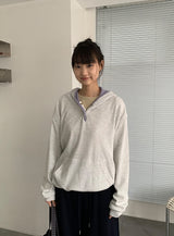 ダルン ワッフル カラー マッチング ボタン フーディー