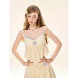 [GirlyFancyClub] Bright Holiday * Island Style Skin-Brightening Creamy Yellow Flowy Spun Yarn Camisole Top