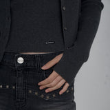 C HIGH NECK KNIT SLEEVELESS CARDIGAN SET_CHARCOAL