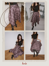 Unbalanced High Midi Checkered Skirt