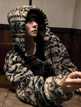 wool jacquard hooded jumper jacket