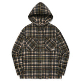 CUT OFF LOOSE-FIT HOODIE SHIRT [BROWN]