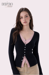Black Pink Layered Knit Top