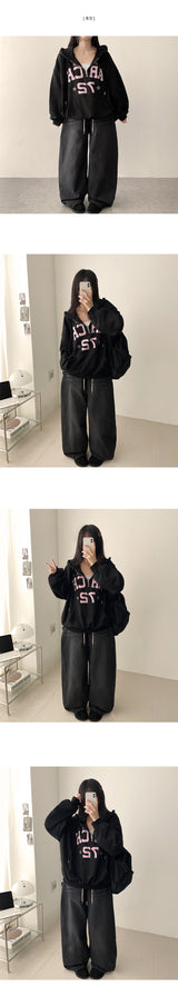 ドハサイドスナップウエストバンディングバルーンワイドデニムパンツ