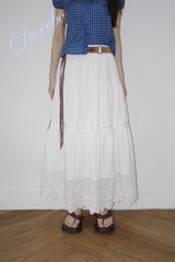 Cotton Punching Banded Waist Long Skirt