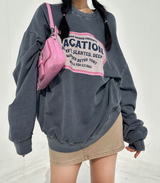 (UNISEX) ピンクプリントビンテージピグメントルーズフィットオーバーサイズユニセックススウェットシャツ