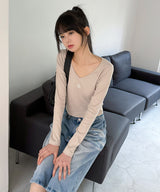 ステッチ Vネック ロングスリーブ ティーシャツ [フォーカラー]