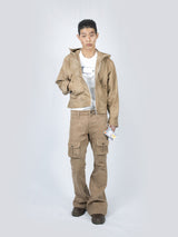 Curved Cargo Flare Pants (Beige)