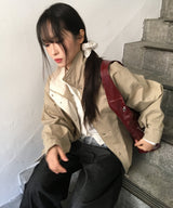 [New Spring Product💝] Light Mood Color Interseasonal Windbreaker Spring Oversized-fit Outwear High-neck Jumper 3 colors Hem String/Balloon Fit