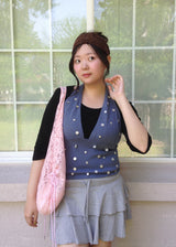 [shiwonderful x voor] Floral Lace Shirring Shoulder Bag_Pink