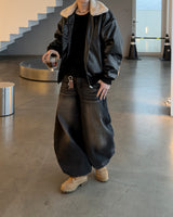 Dot heavy brushed balloon denim pants