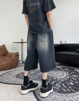 Epearl pintuck Bermuda denim pants