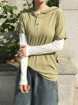 ゴーデヘンリーネックフーデッドショートスリーブTシャツ(5c)