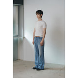 High ribbed henry neck half sleeves(Ivory)