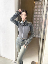 1089. Shirring denim slim boots cut pt (2color)