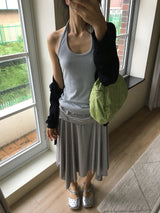 ウーツ ストライプ フォールディング レイヤード ミディ スカート