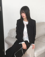 タピンドットレイヤードフリルVネックロングスリーブTシャツ