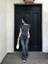 Lost Ball Stud Boat Neck Slit Half Tee