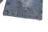 Salt Washed Damage Denim Half Pants - 2COLOR