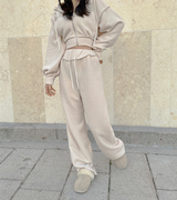 (ZIP-UP & PANTS SET!) 4 COLORS THICK FLEECE RIBBED CROPPED TRAINING ZIP-UP