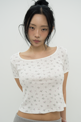 FLORAL BACK SLIT TEE _ IVORY
