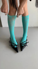 Mint blue knit knee socks