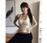 [ cap insert ] scoop two-line halter tank top