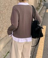 ラウンドカラーストライプフリルTシャツ