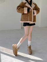 (100% SHEEPSKIN🐑🤎) 2 COLORS キュートフェミニンバターセミショートマウンテンコート