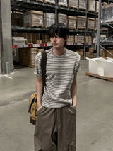 ベントワッフルストライプ半袖Tシャツ