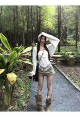 khaki cotton mini pants skirt