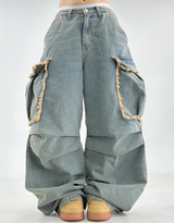 VINTAGE FRAY POINT DENIM💚🖤 - OVERFIT PANTS
