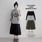 Lovely Hip Rivet Layered Pocket cargo Bermuda Banding Pants (3 colors)