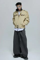 Woven Leather Cropped Trench Jacket