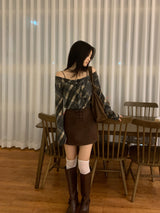 リーフトレイルチェックスカーフロングスリーブTシャツ