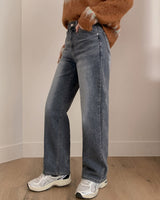 Fleece wide denim pants
