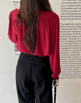 Deven Shirring Collar Chiffon Blouse