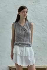 Ribbon sleeveless knit_gray
