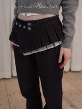 rirri Raw Denim Straight-leg Versatile Jeans with Detachable Pleated Waist Skirt